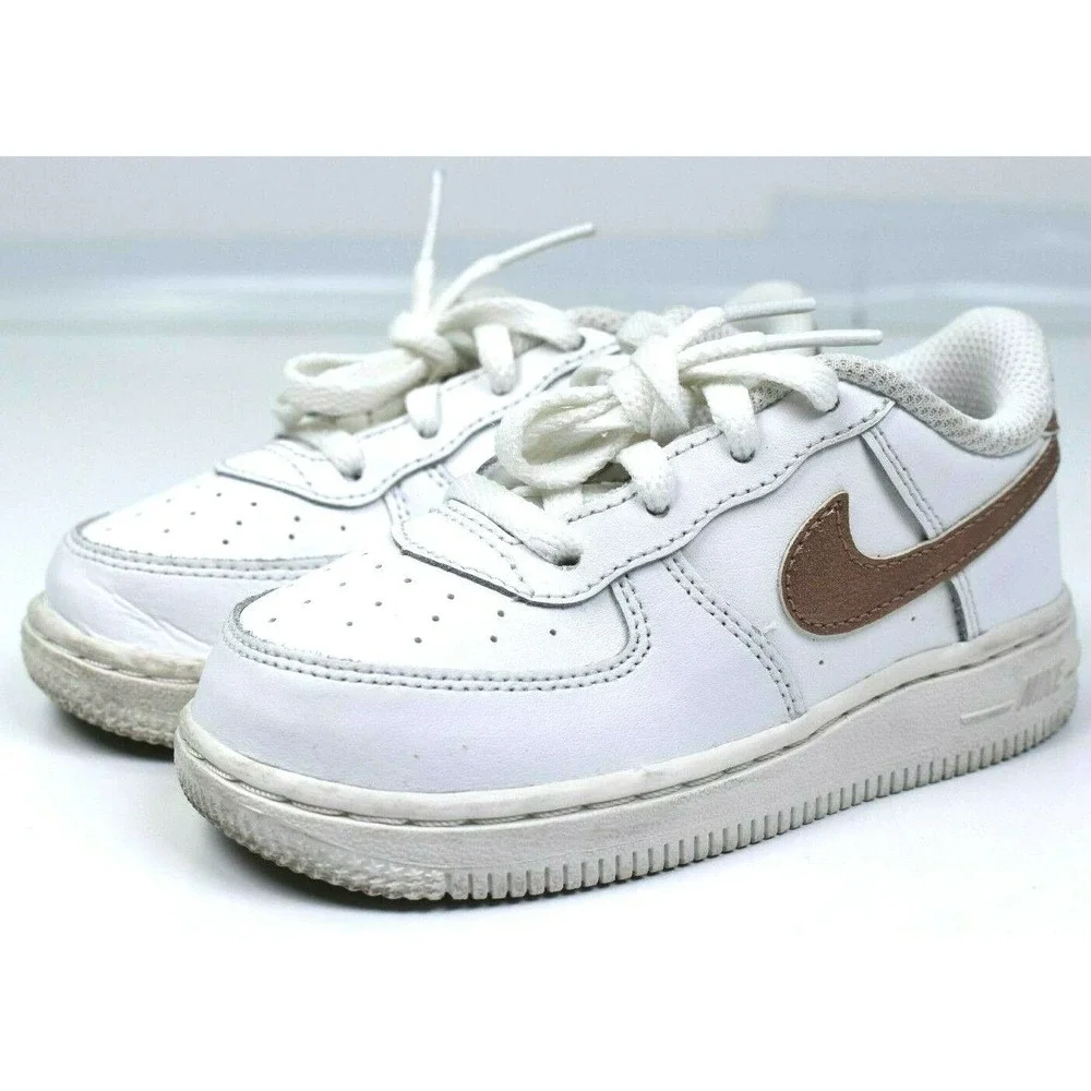 Nike Air Force 1 (TD) White and Bronze Toddler Shoes Size 8c